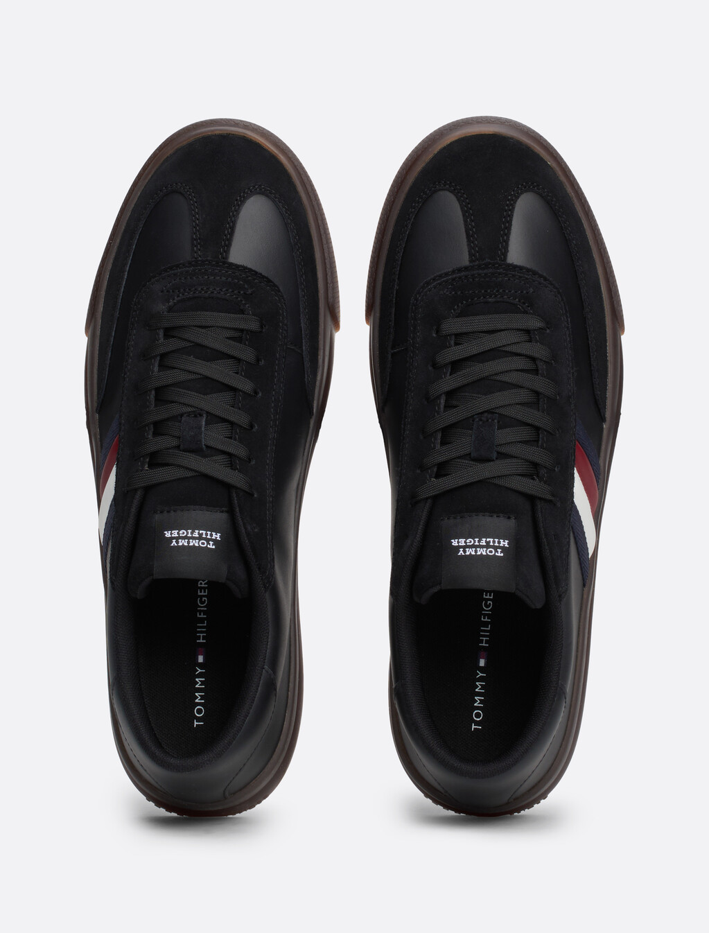 Leather Signature Tape Lace-Up Trainers, Black, hi-res