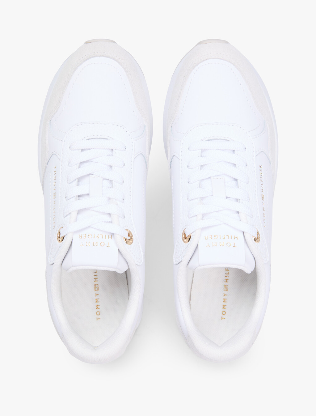 Embossed TH Monogram Leather Trainers, White, hi-res