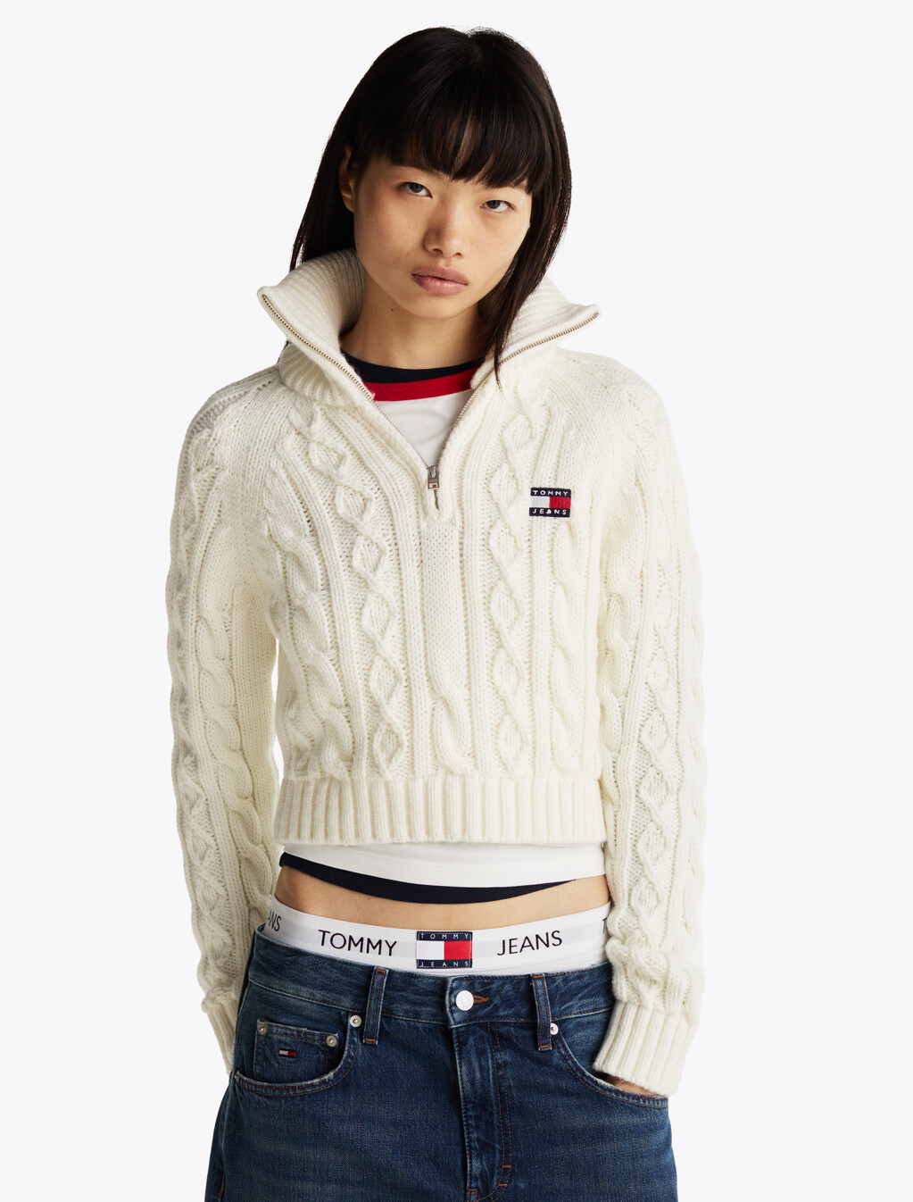 Cable Knit Jumper With Wool, Ancient White, hi-res