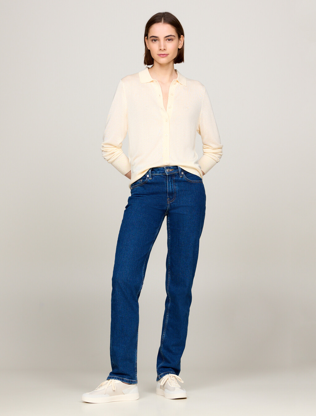 Fine Knit Collared Cardigan, Calico Sweaters, hi-res