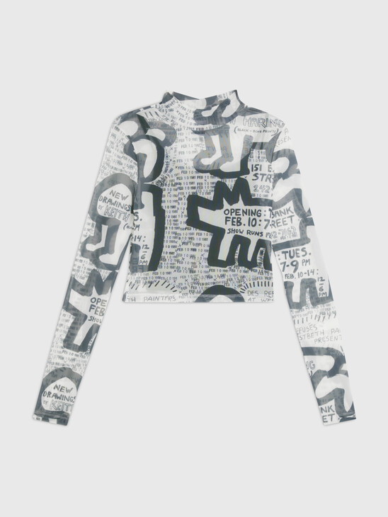 TOMMY X KEITH HARING EXHIBITION POSTER PRINT MESH LONG SLEEVE TOP