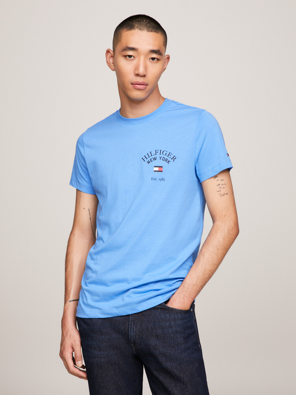 Varsity Arched Logo Slim Fit T-Shirt, Blue Spell, hi-res