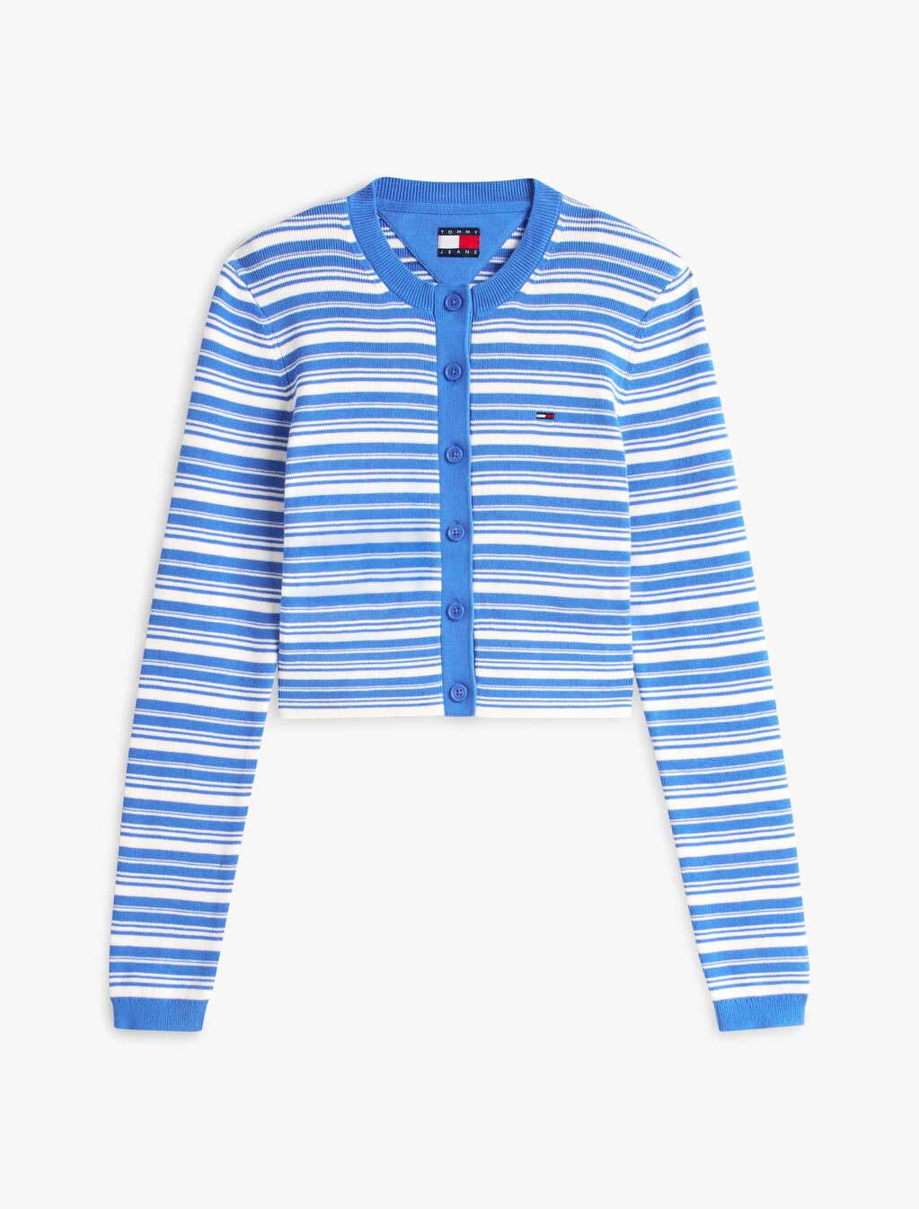 Stripe Slim Crew Neck Cardigan, Empire Blue, hi-res