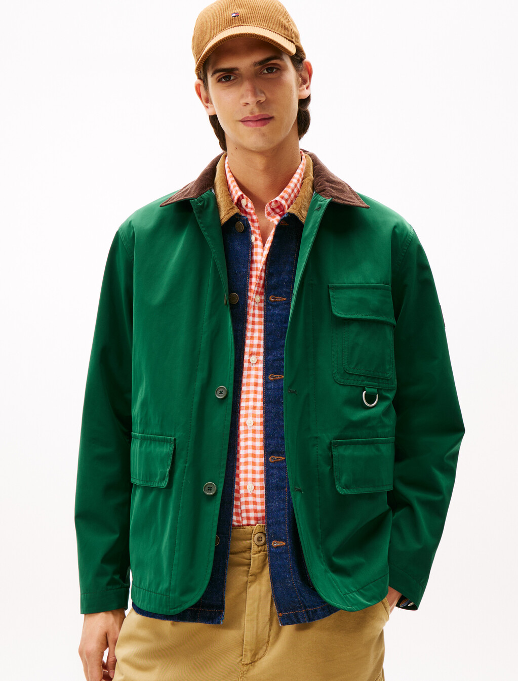 Corduroy Collar Water Resistant Windproof Jacket, Ornamental Green, hi-res