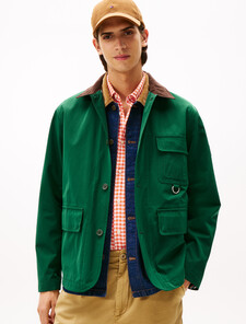 Corduroy Collar Water Resistant Windproof Jacket, Ornamental Green, hi-res