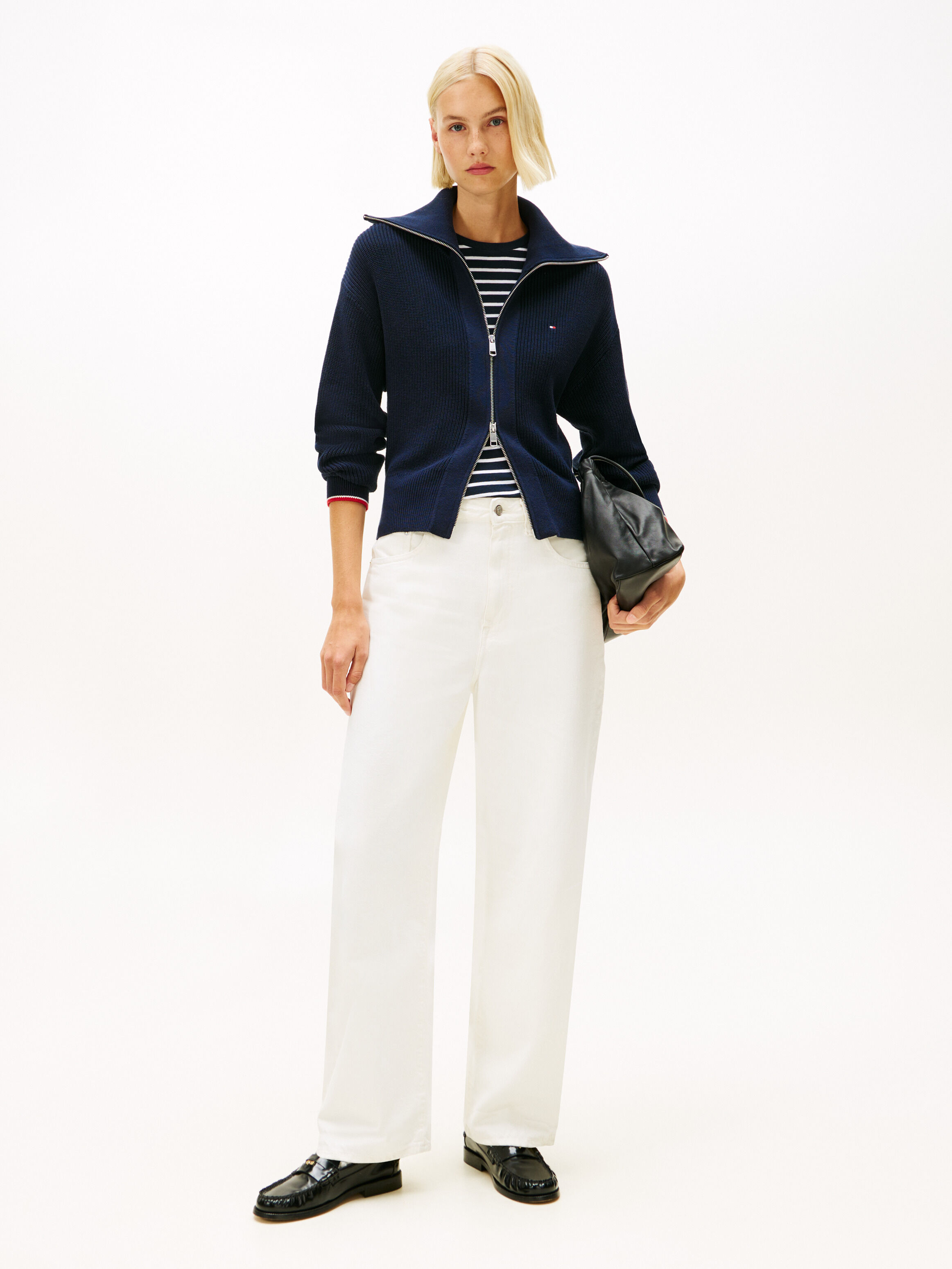 Double Zip Flap Collar Knit Cardigan | blue | Tommy Hilfiger Singapore