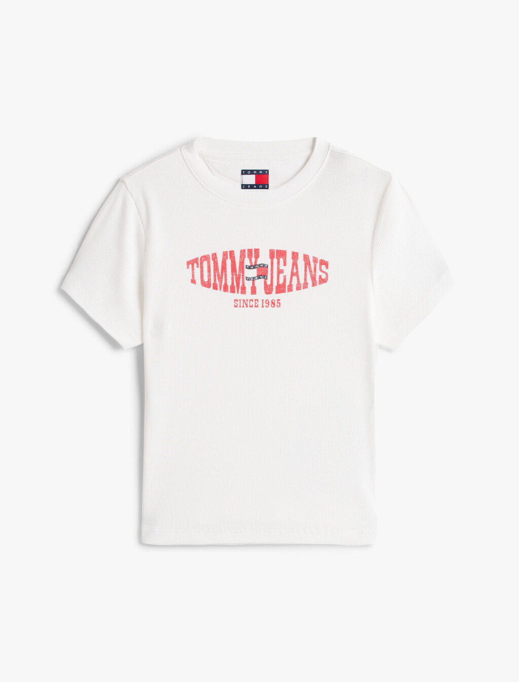 Wavy Flag Ribbed Slim T-Shirt, Ecru, hi-res