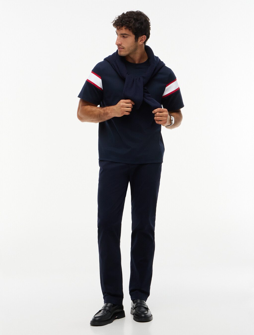 Interlock Knit Crew Neck T-Shirt, Navy Blue, hi-res