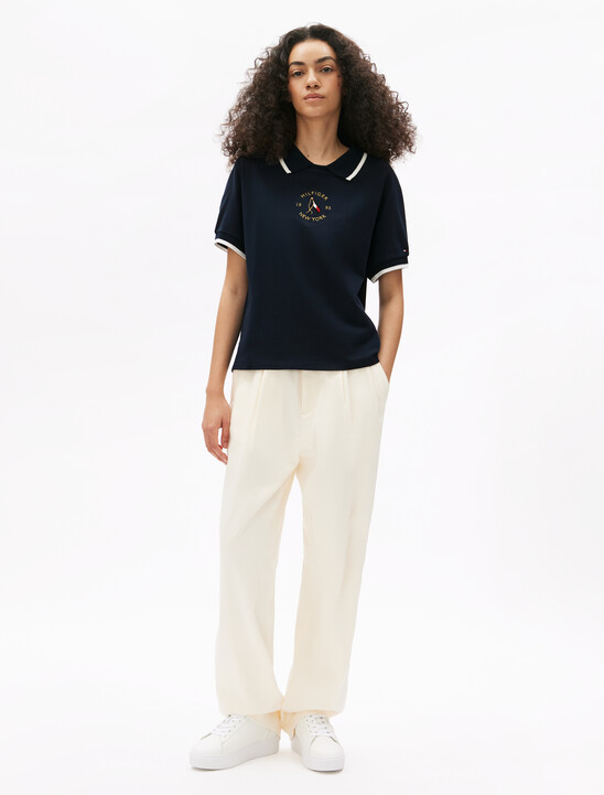 Motion Flag Embroidery Crewneck Polo