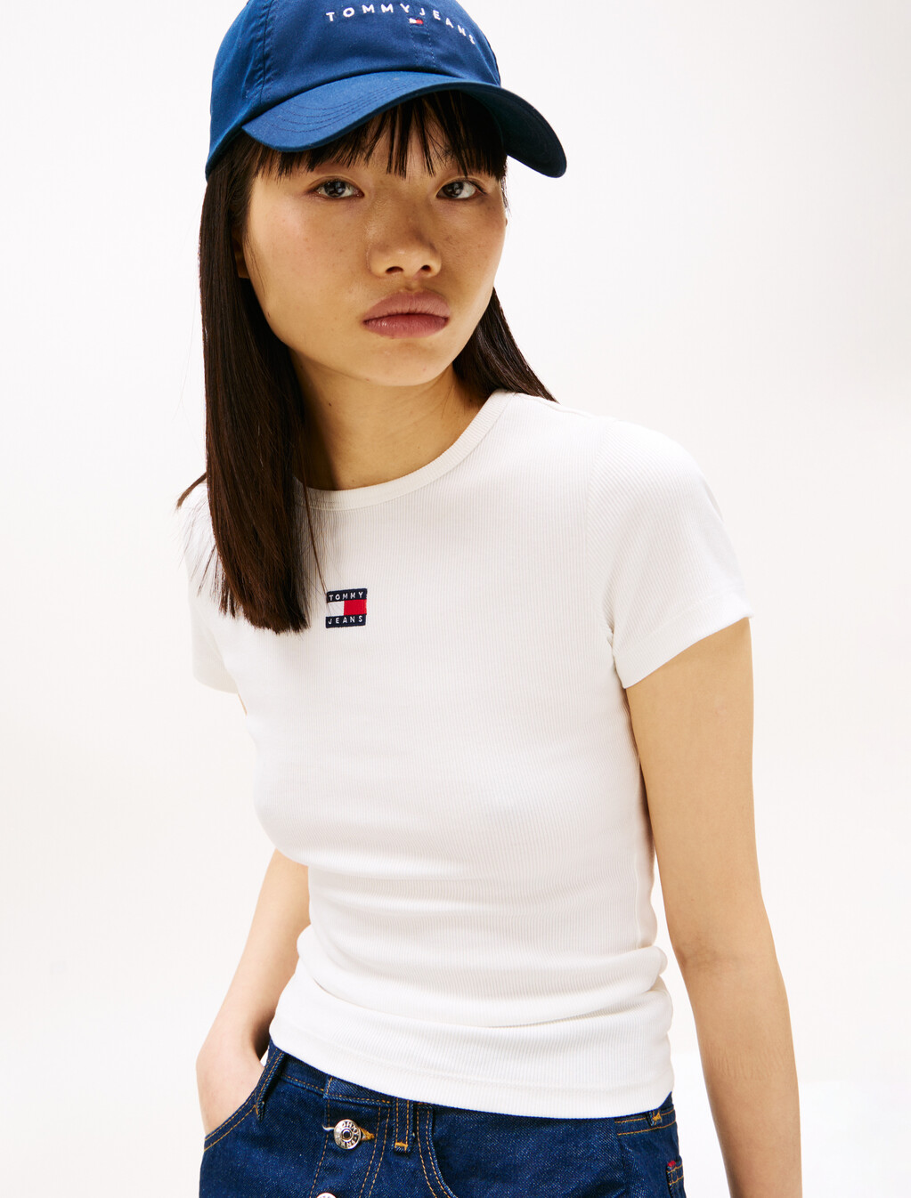 Slim Badge Ribbed T-Shirt, Ecru, hi-res
