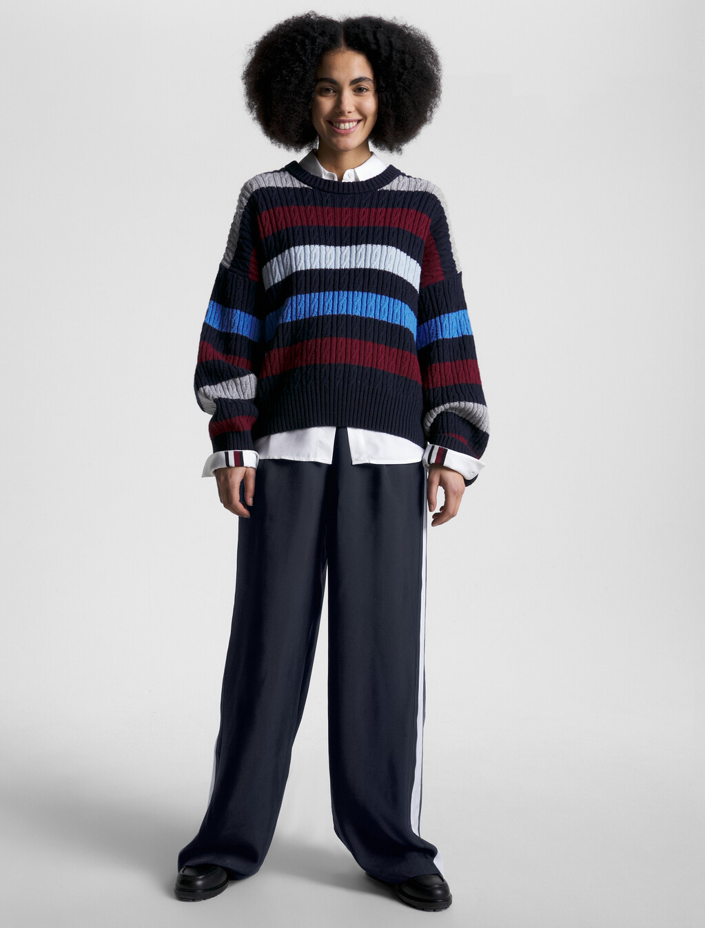 Global Stripe Wide Leg Flared Trousers, Desert Sky, hi-res