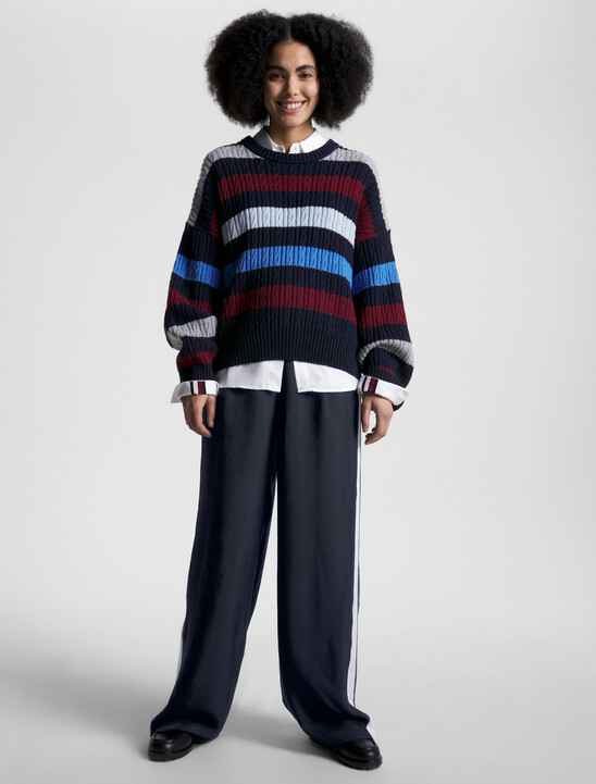 Global Stripe Wide Leg Flared Trousers
