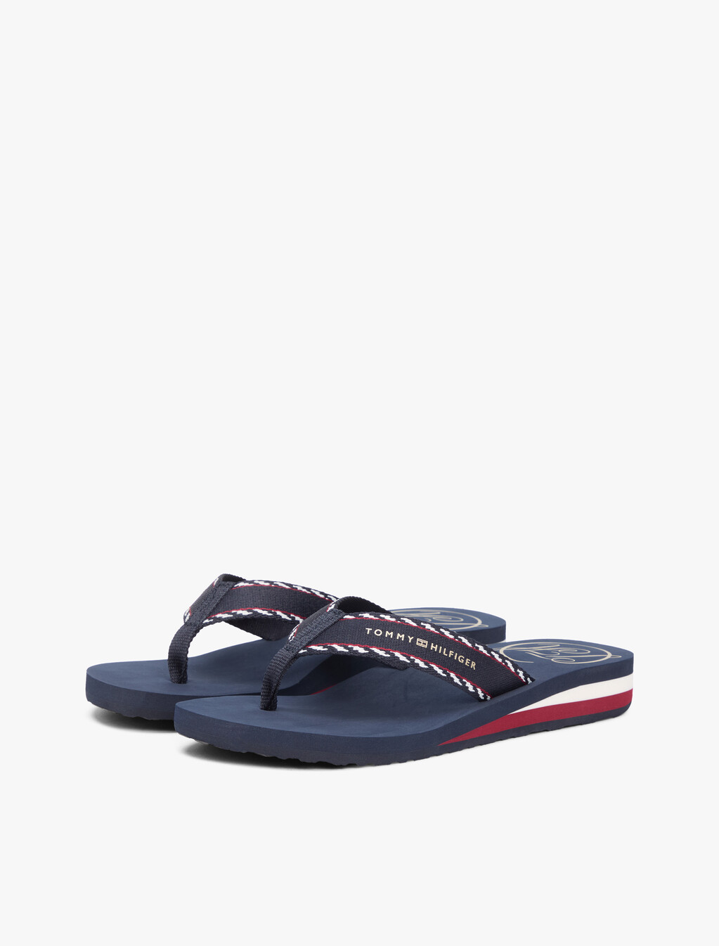 Jacquard Webbing Strap Wedge Flip-Flops, Space Blue, hi-res