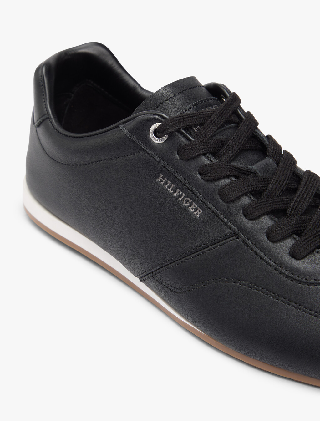 Low Profile Logo Leather Trainers, Black, hi-res