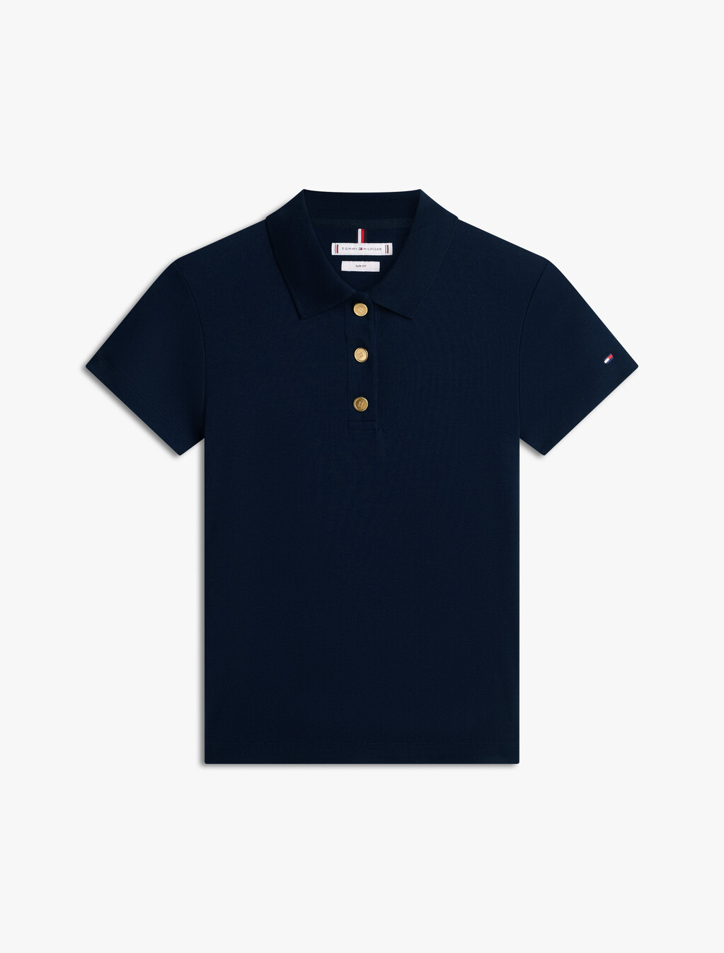 Slim Fit Gold-Tone Button Polo Shirt, Dark Night Navy, hi-res