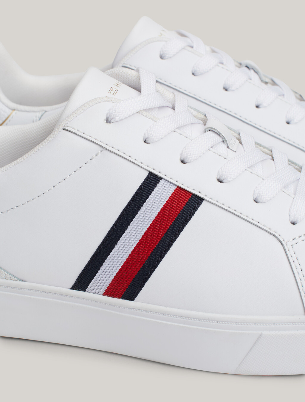 Essential Leather Signature Tape Court Trainers, White, hi-res