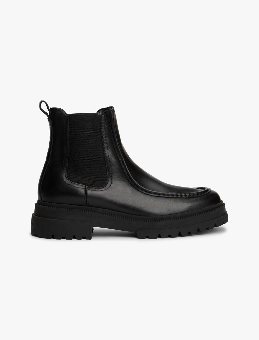 Leather Chunky Cleat Chelsea Boots, Black, hi-res