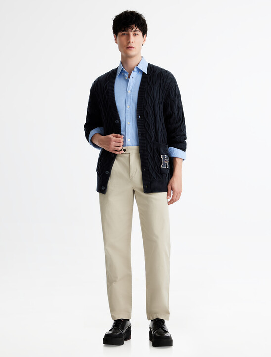 Cable Knit Letterman Applique Cardigan