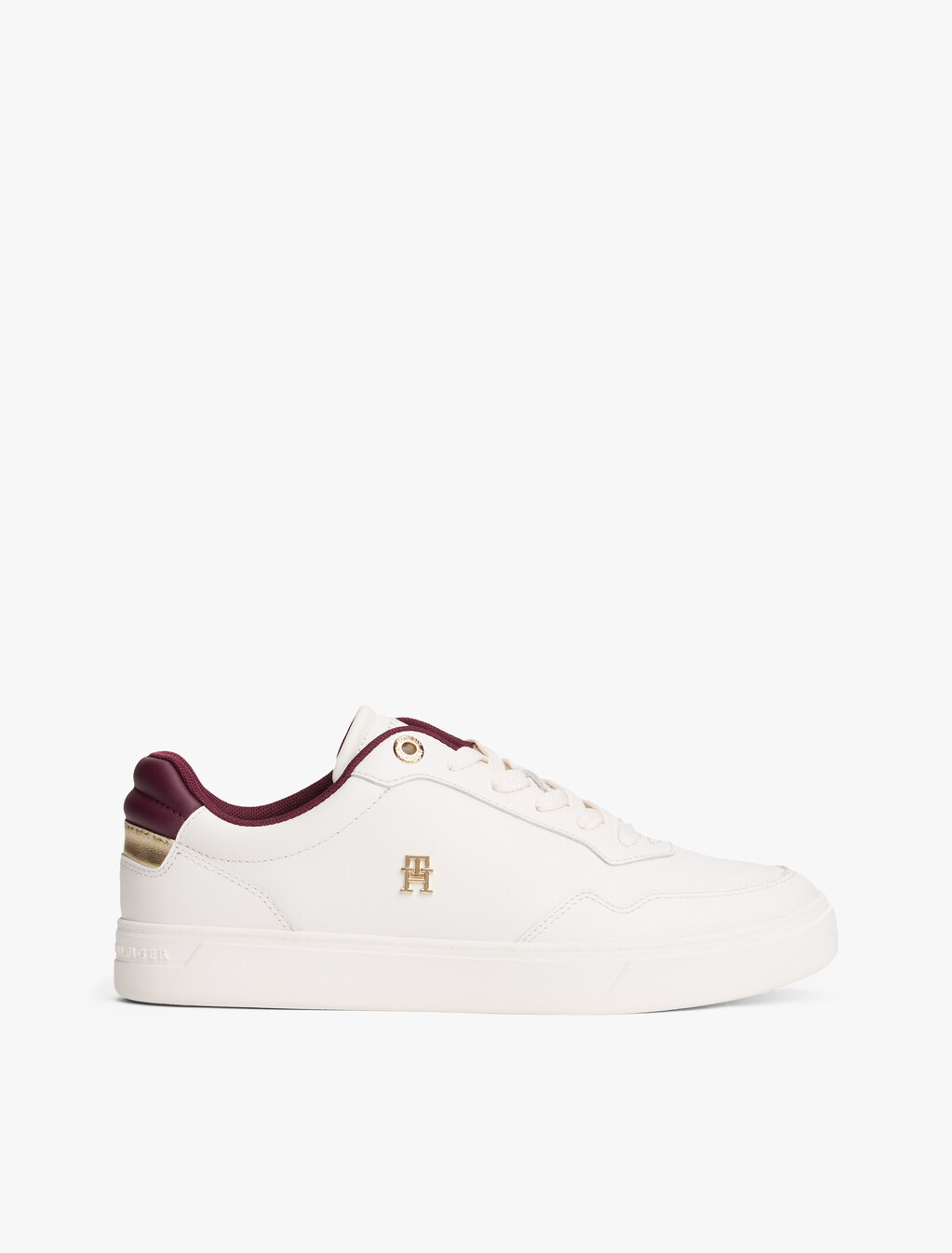 Leather TH Monogram Plaque Court Trainers, Ancient White, hi-res