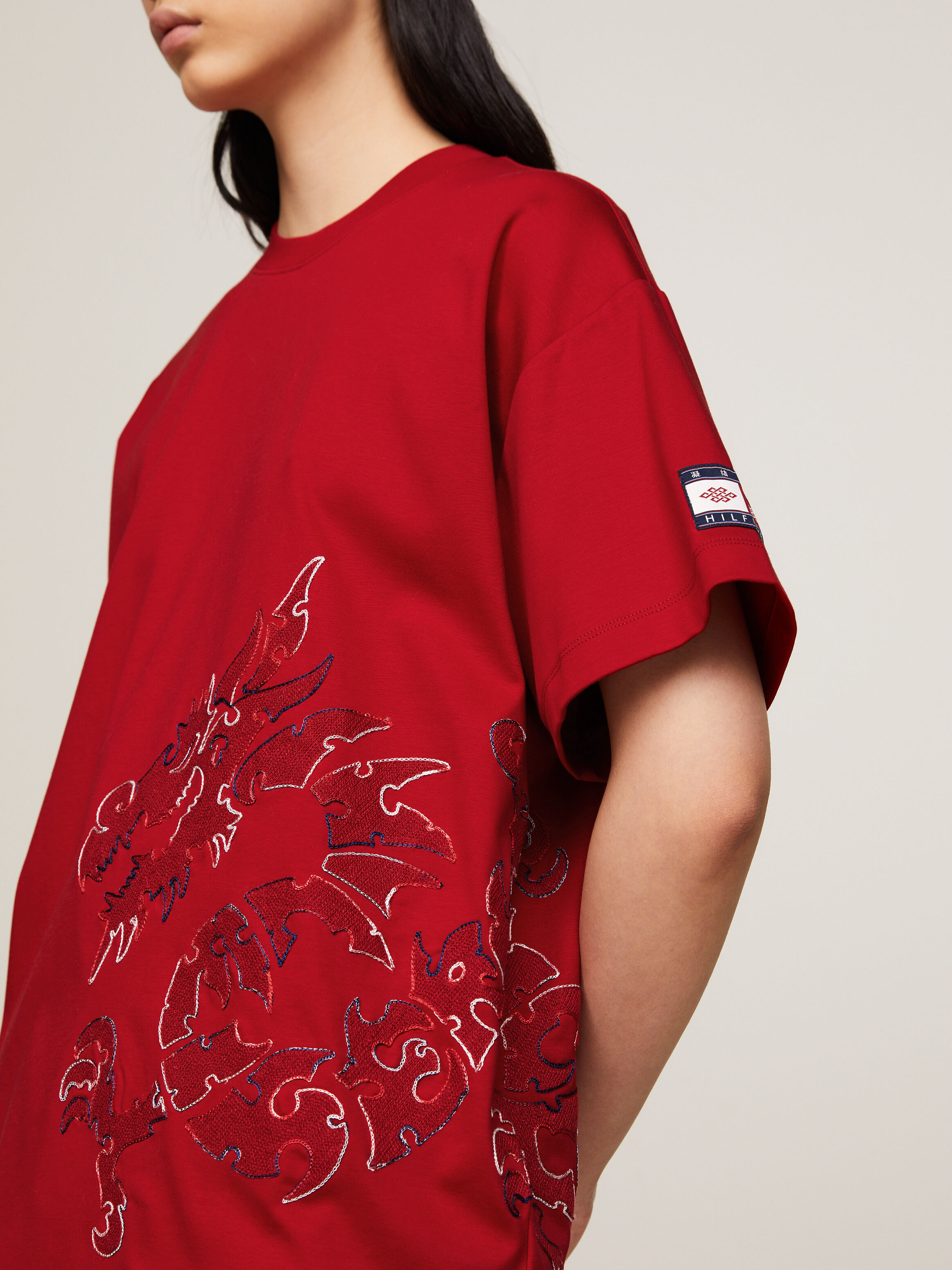 Tommy Hilfiger Tommy X Clot Dual Gender Dragon Motif T Shirt in Arizona Red