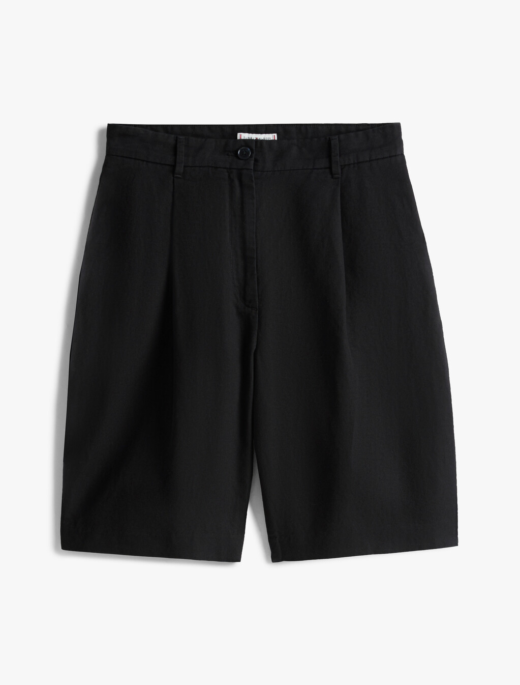 Wide Leg Bermuda Shorts With Linen, Black, hi-res