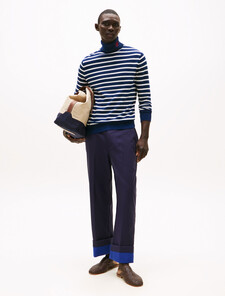 The Runway Collection Turtleneck Jumper With Cashmere, Carbon Navy / Ecru Stripe, hi-res