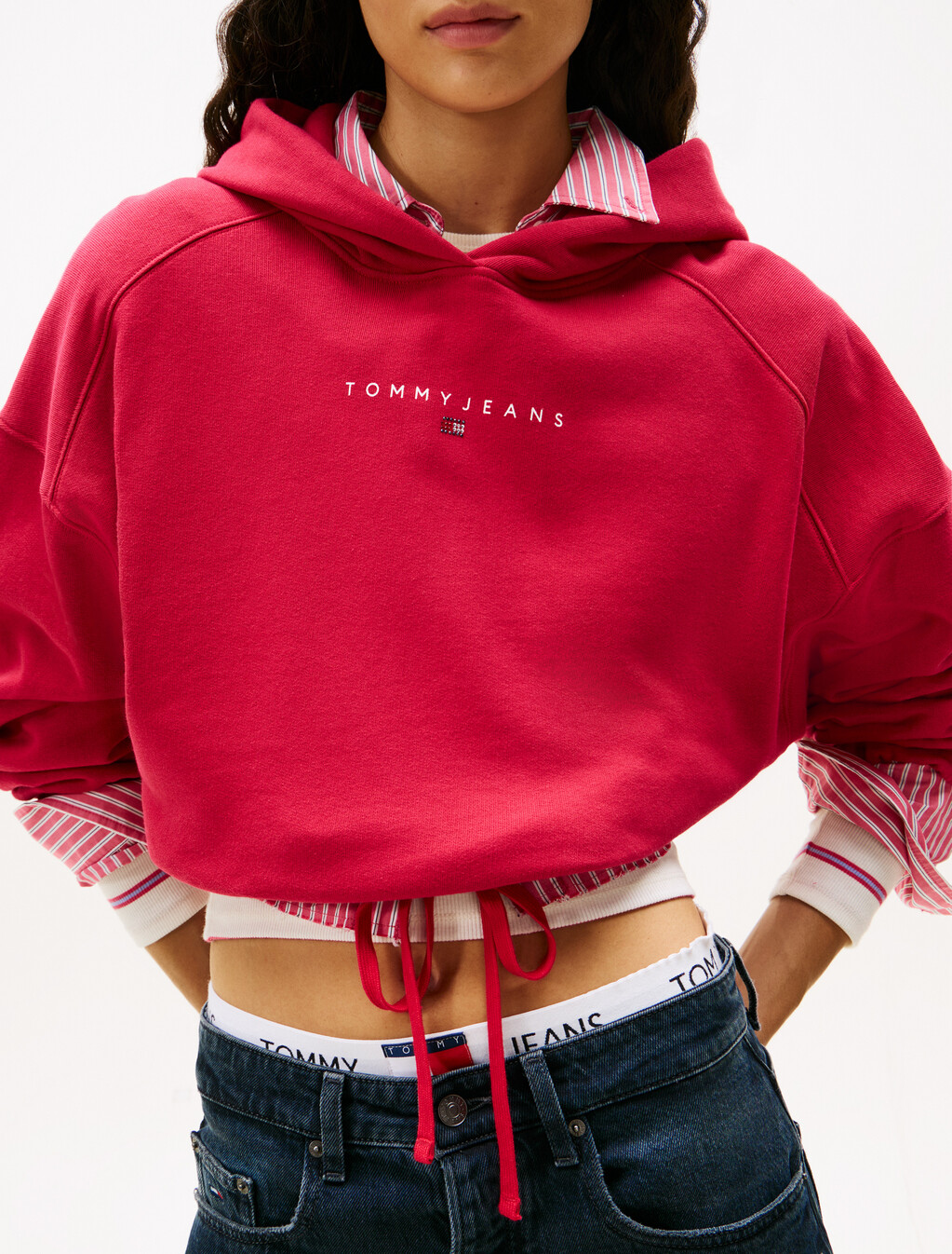 Cropped Rhinestone Logo Hoodie, Ruby Rhubarb, hi-res