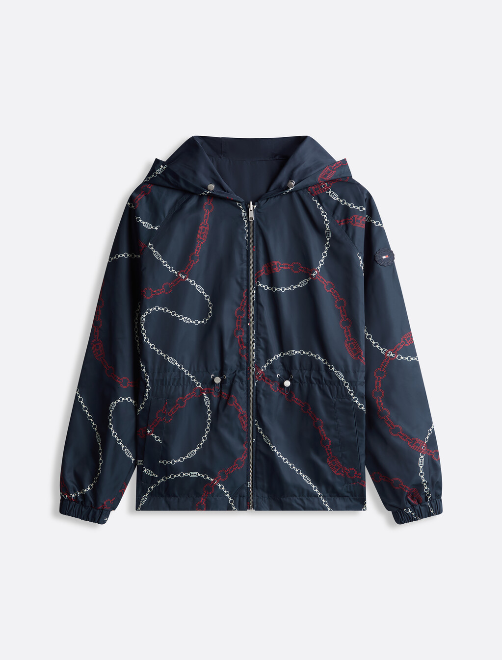 Chain Print Reversible Windbreaker, Flag Chain Wavy/ Navy, hi-res