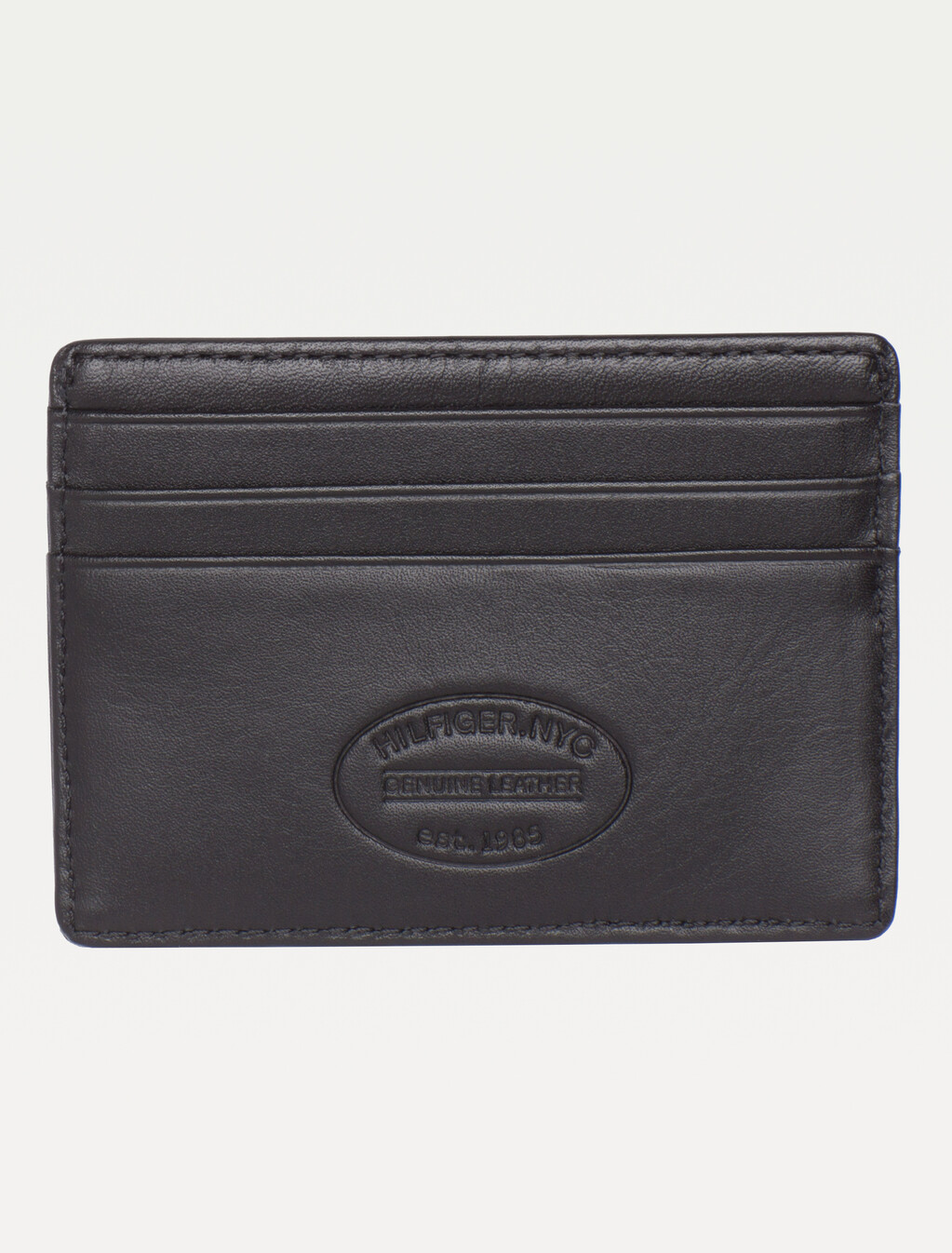 Embossed Logo Leather Card Holder, Black, hi-res
