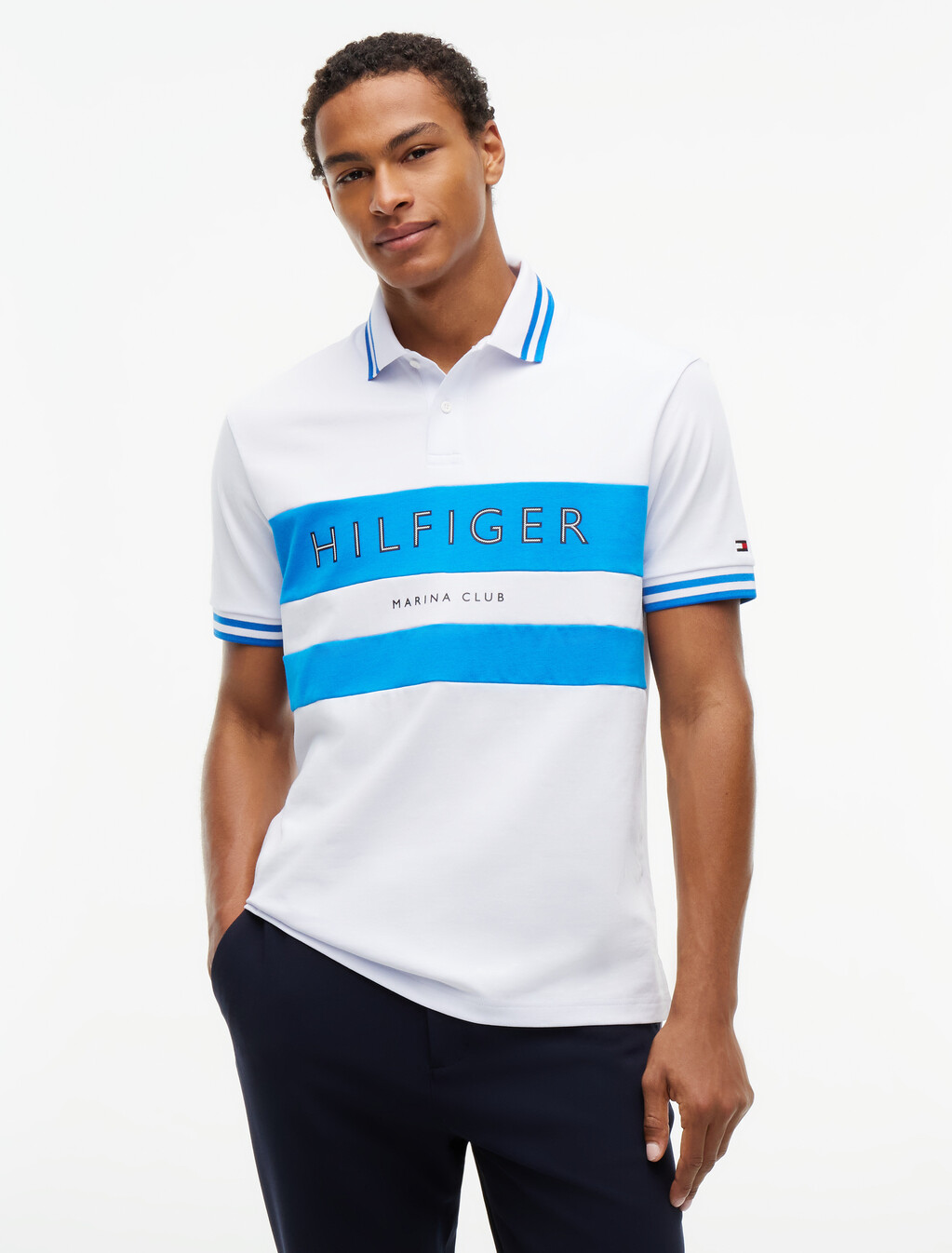 Regular Fit Logo Tipped Polo Shirt, White / Liberty Blue, hi-res