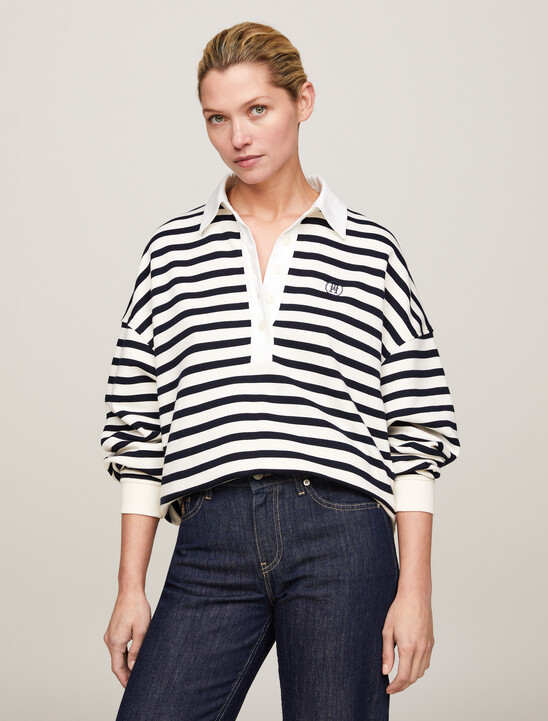 Relaxed Breton Stripe Rugby Polo