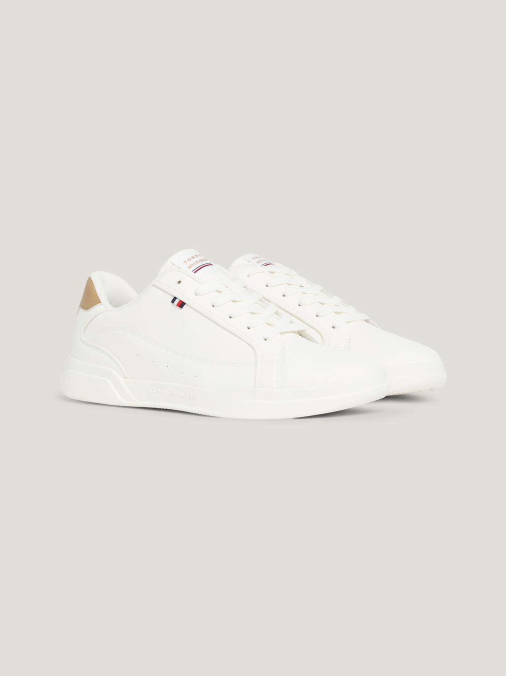 Low Top Cupsole Leather Lace-Up Trainers, Ancient White, hi-res