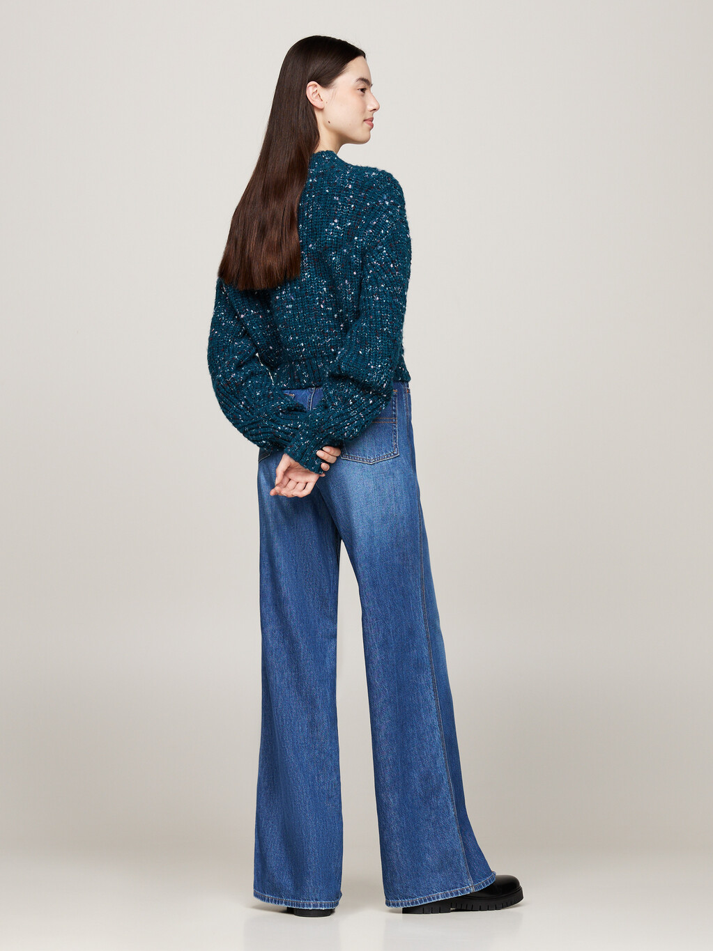 Mock Turtleneck Boxy Cropped Jumper With Wool, Deep Seawater, hi-res