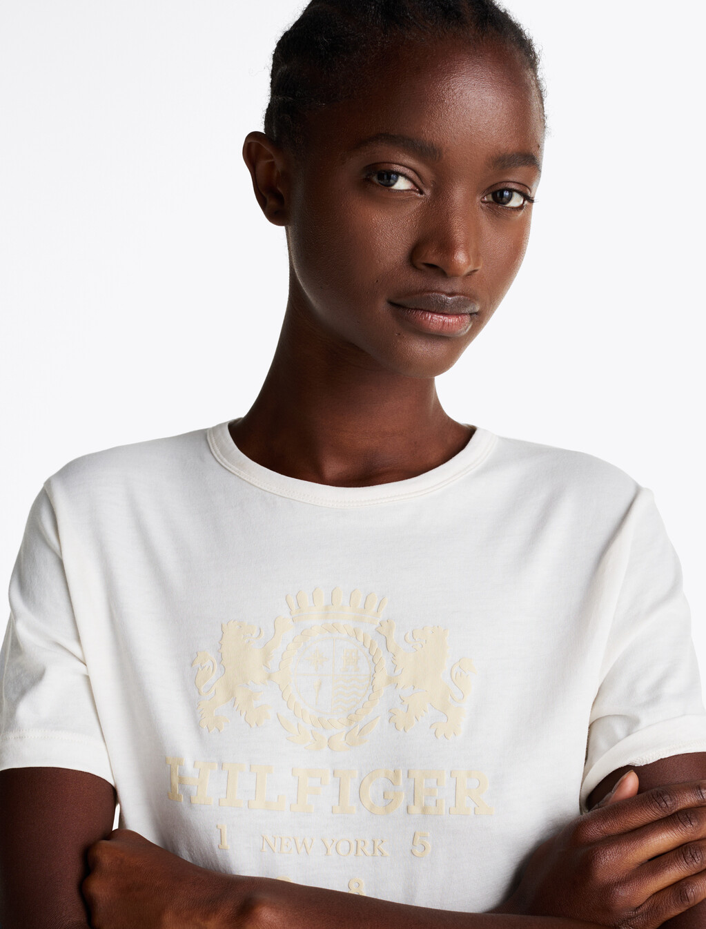 Contrast Trim Crew Neck T-Shirt, Ancient White, hi-res