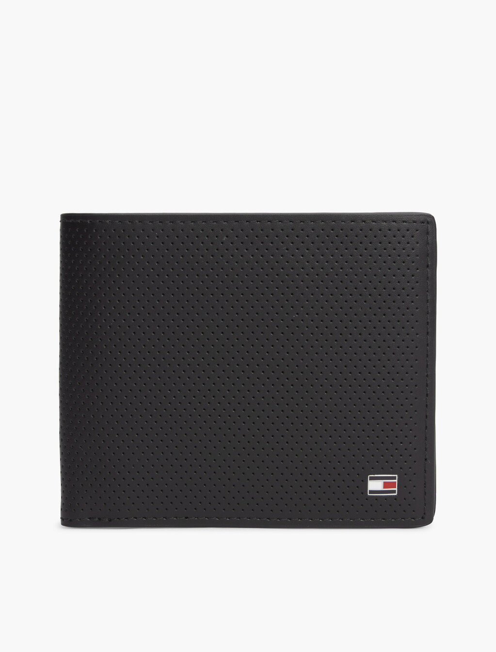 Perforated Leather Card And Coin Wallet, Black, hi-res