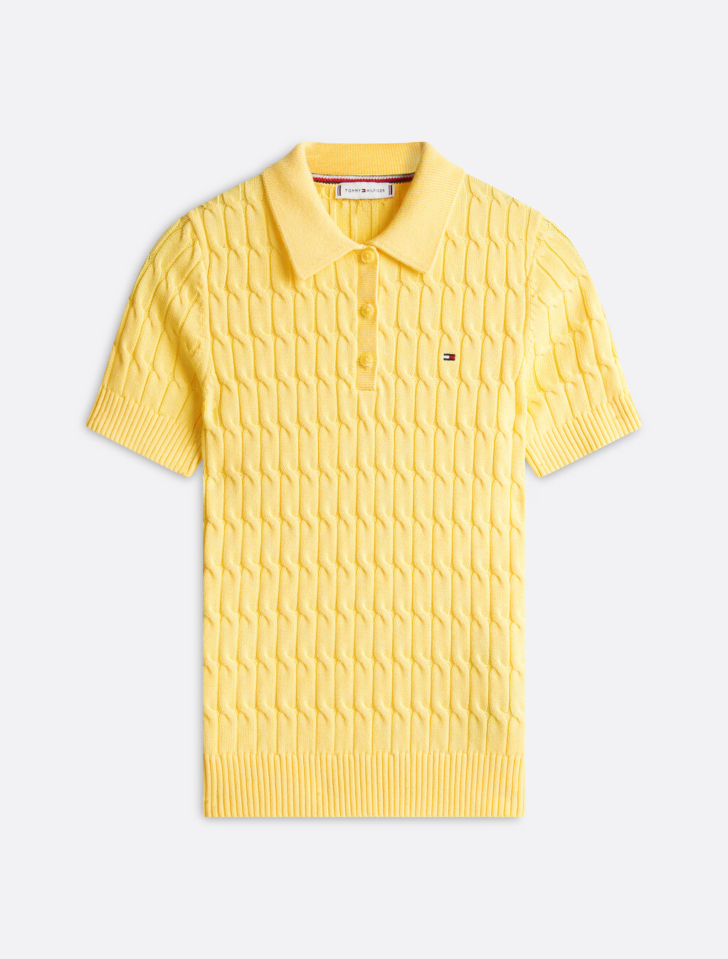 Cable Knit Short Sleeve Polo, Citronella, hi-res