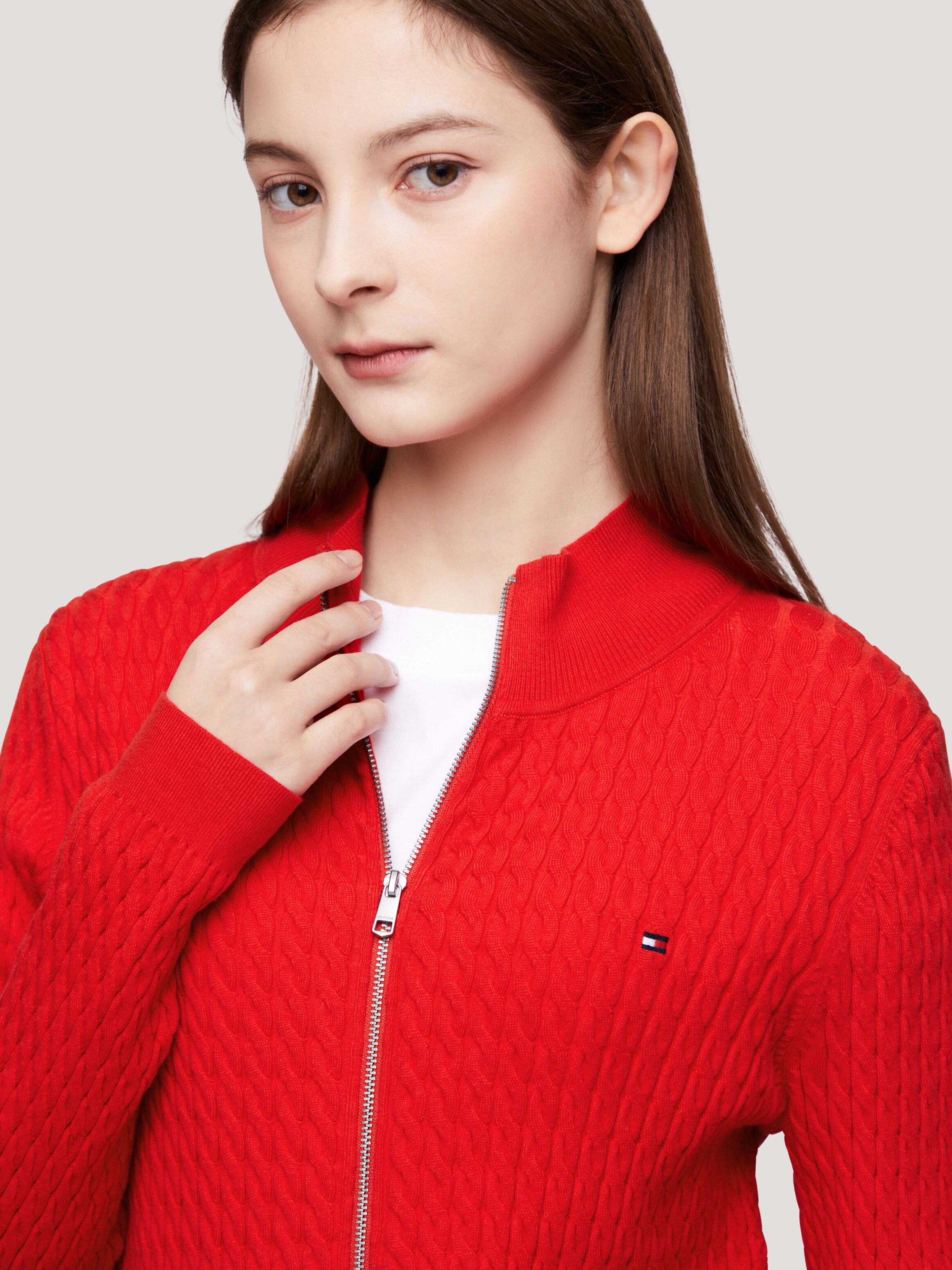 Cable knit zip cardigan store