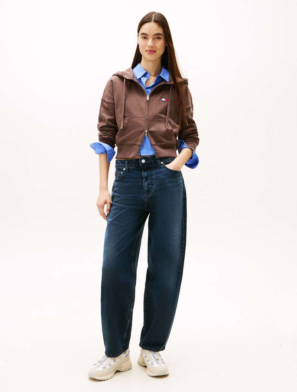 Boxy Cropped Zip Thru Hoodie, Black Walnut, hi-res