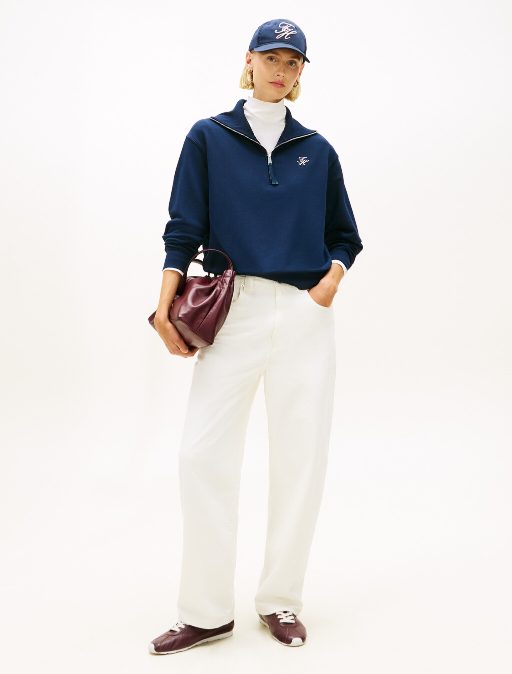 Logo Embroidery Terry Half-Zip Jumper, Dark Night Navy, hi-res