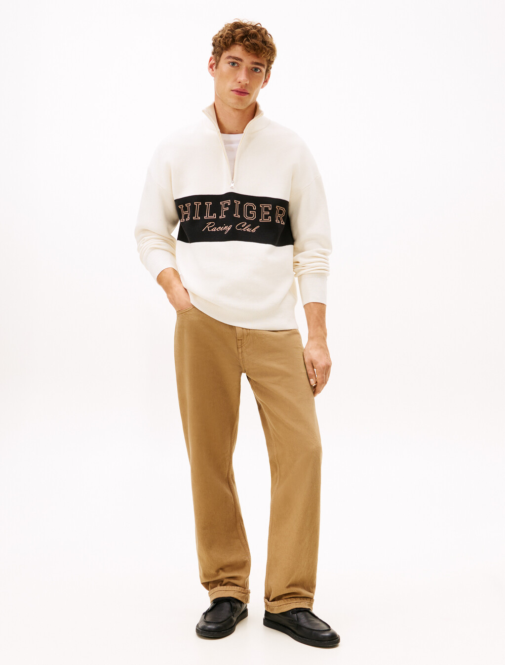Relaxed Quarter-Zip Mock Neck Jumper, Ivory Petal, hi-res