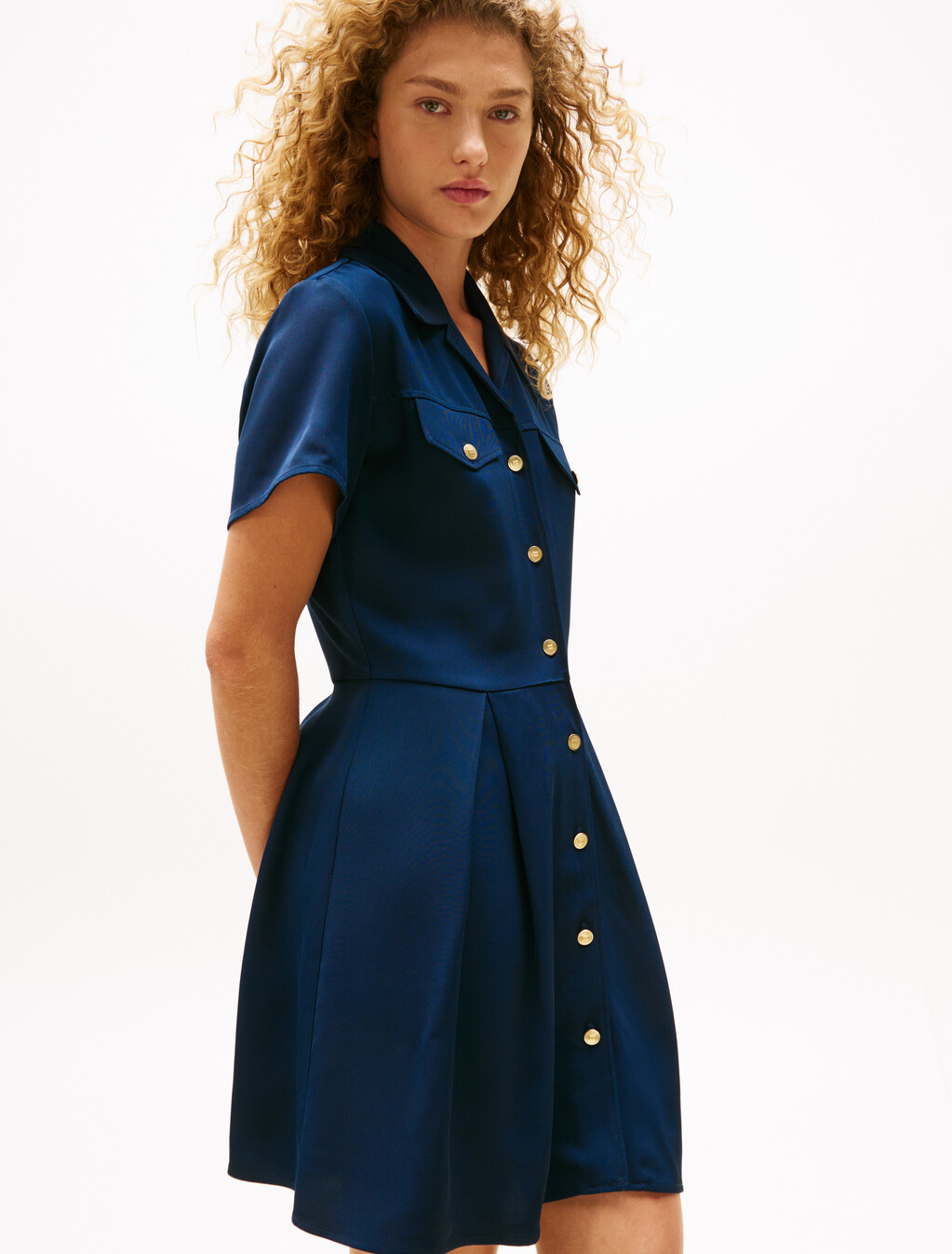 Viscose Twill Fit & Flare Mini Dress, Dark Night Navy, hi-res