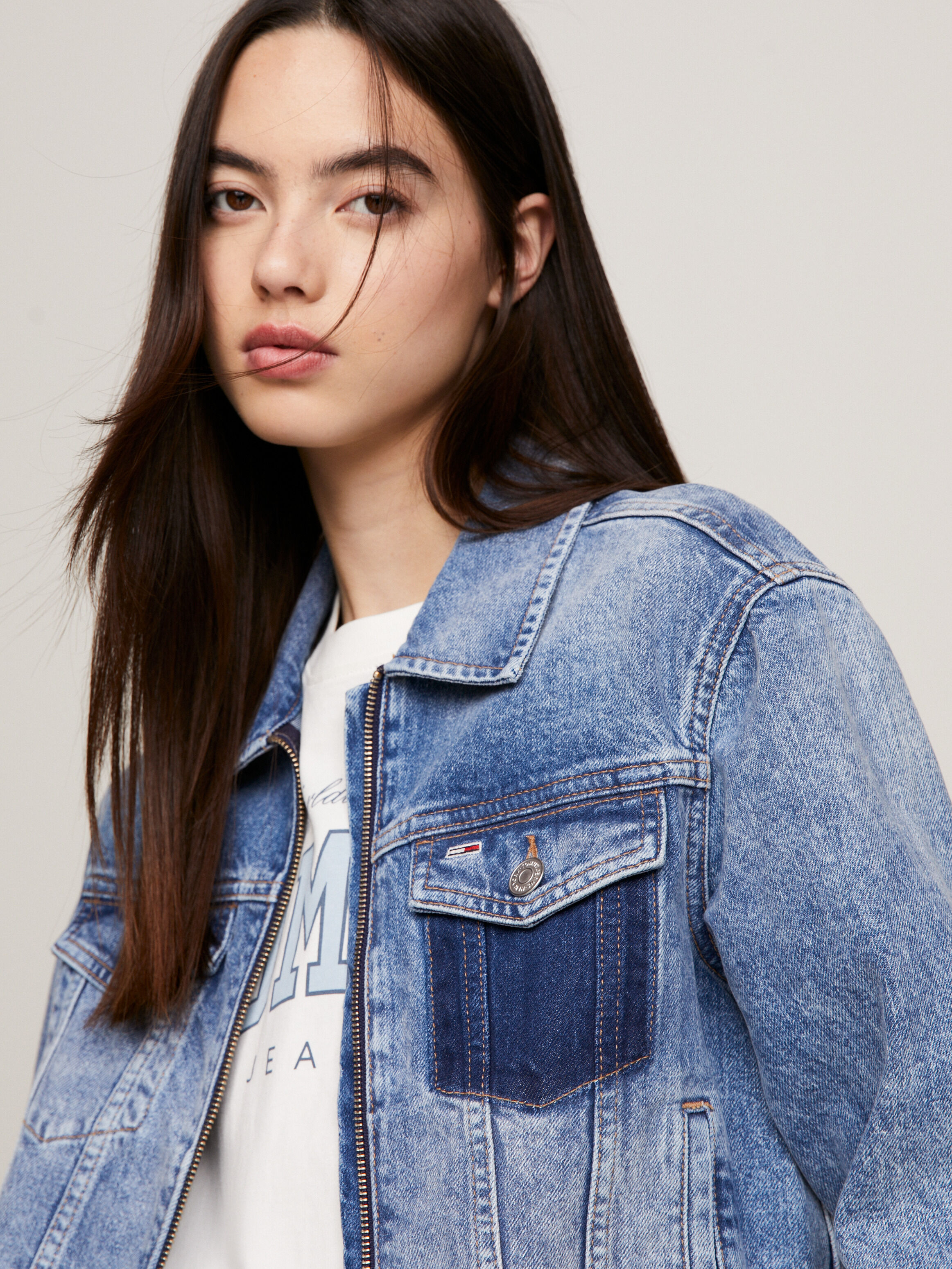 Izzie Zip Thru Denim Jacket blue Tommy Hilfiger Singapore