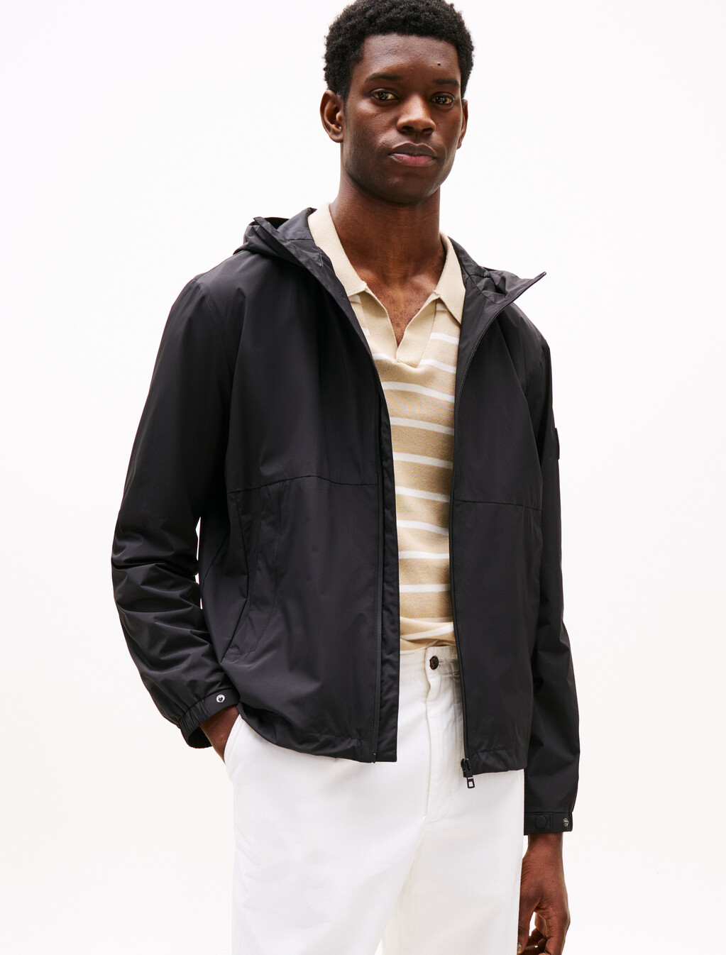Hooded Nylon Jacket, Black, hi-res