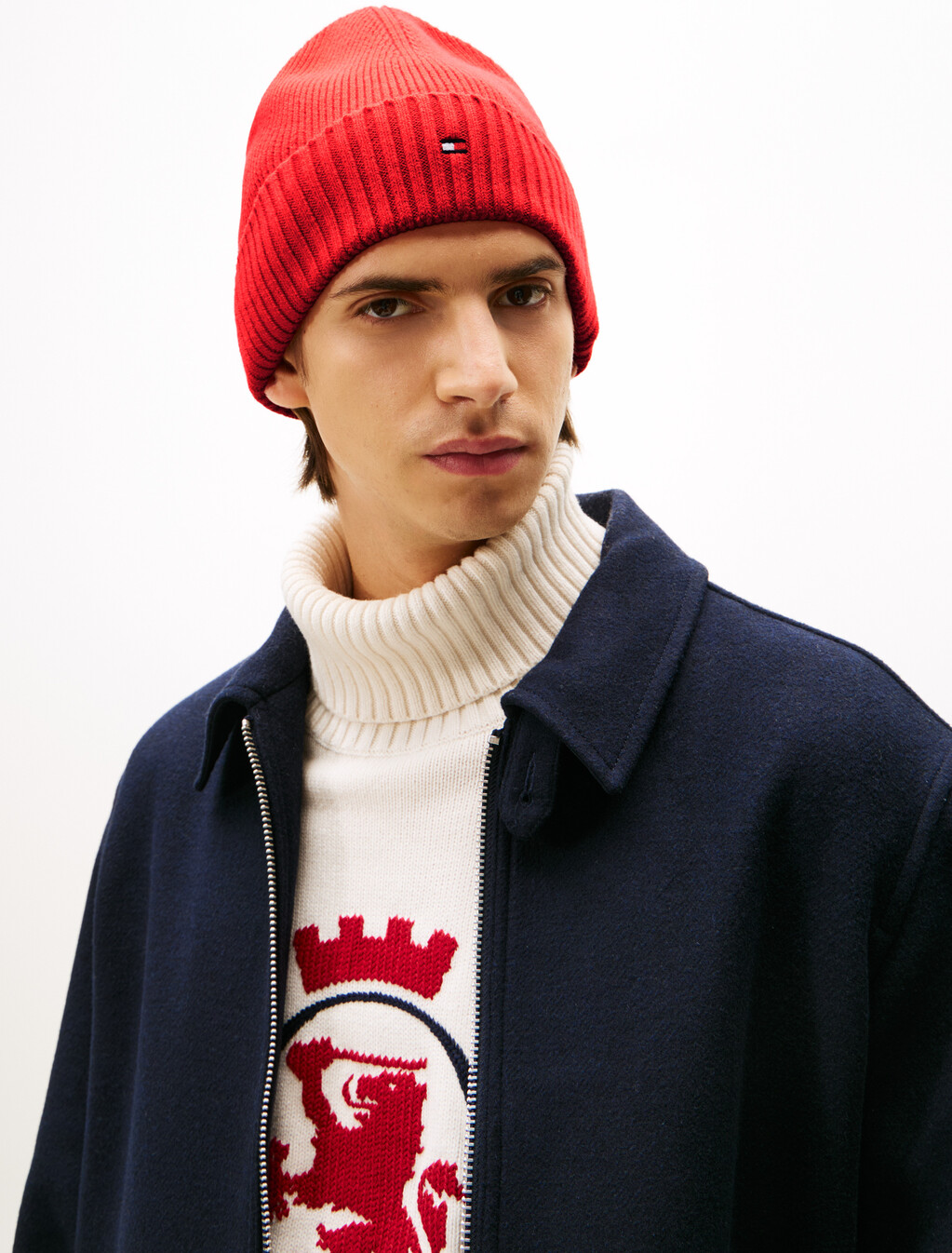 Hilfiger Flag Beanie with Cashmere, Primary Red, hi-res