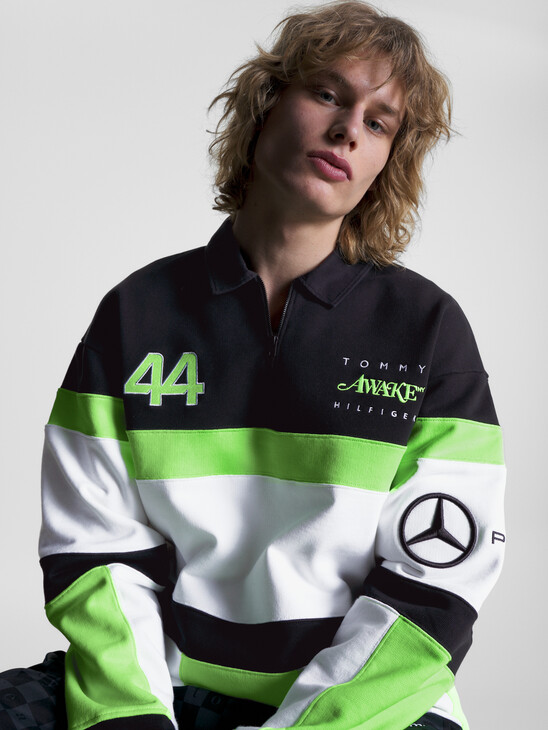 TOMMY X MERCEDES-AMG F1 X AWAKE NY ALL-OVER FLAG RUGBY SHIRT