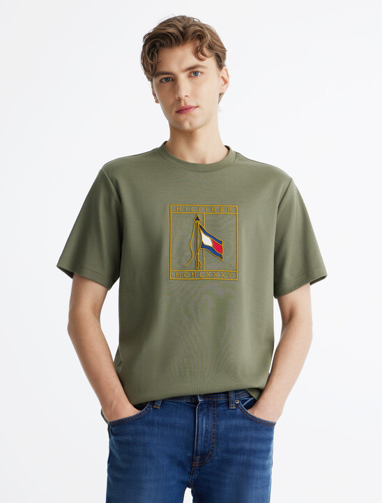 Flag Icon Embroidery Interlock T-Shirt