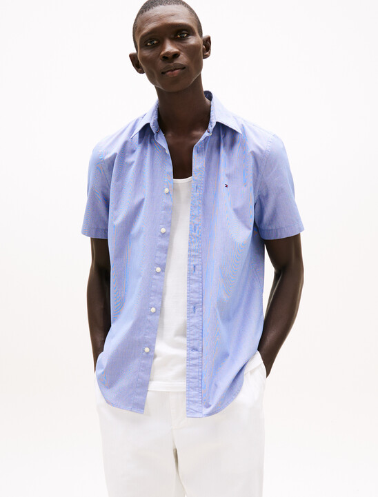TH Flex Micro Houndstooth Poplin Shirt, Wedge Blue Allover TH Flex Micro Houndstooth Poplin Shirt