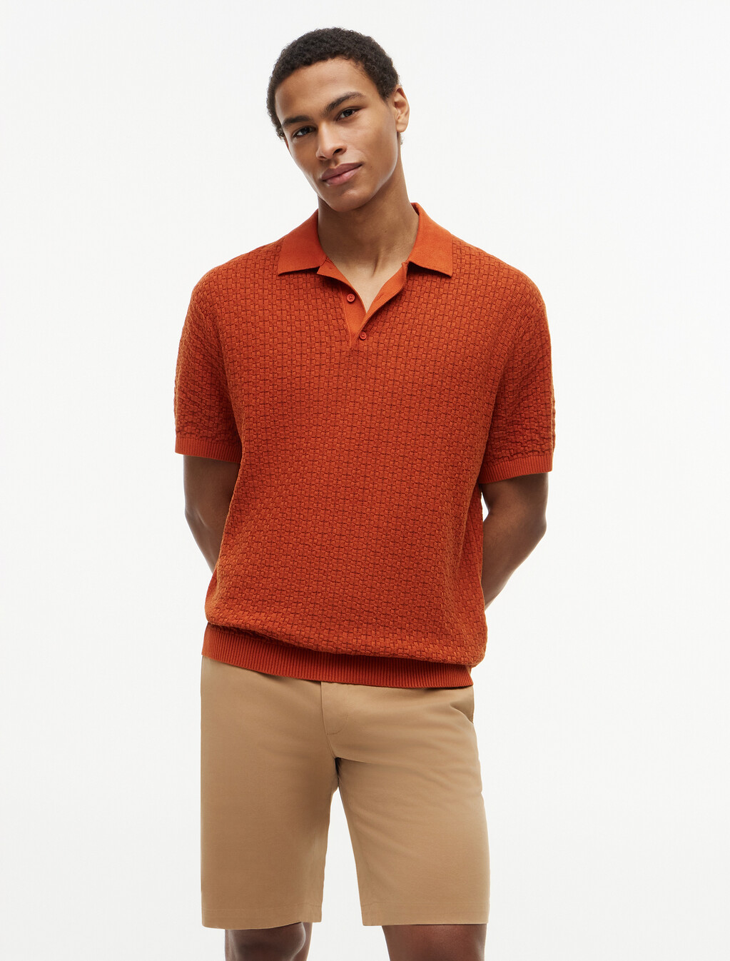 Relaxed Fit Washed Structured Polo Shirt, Rusty Ochre, hi-res