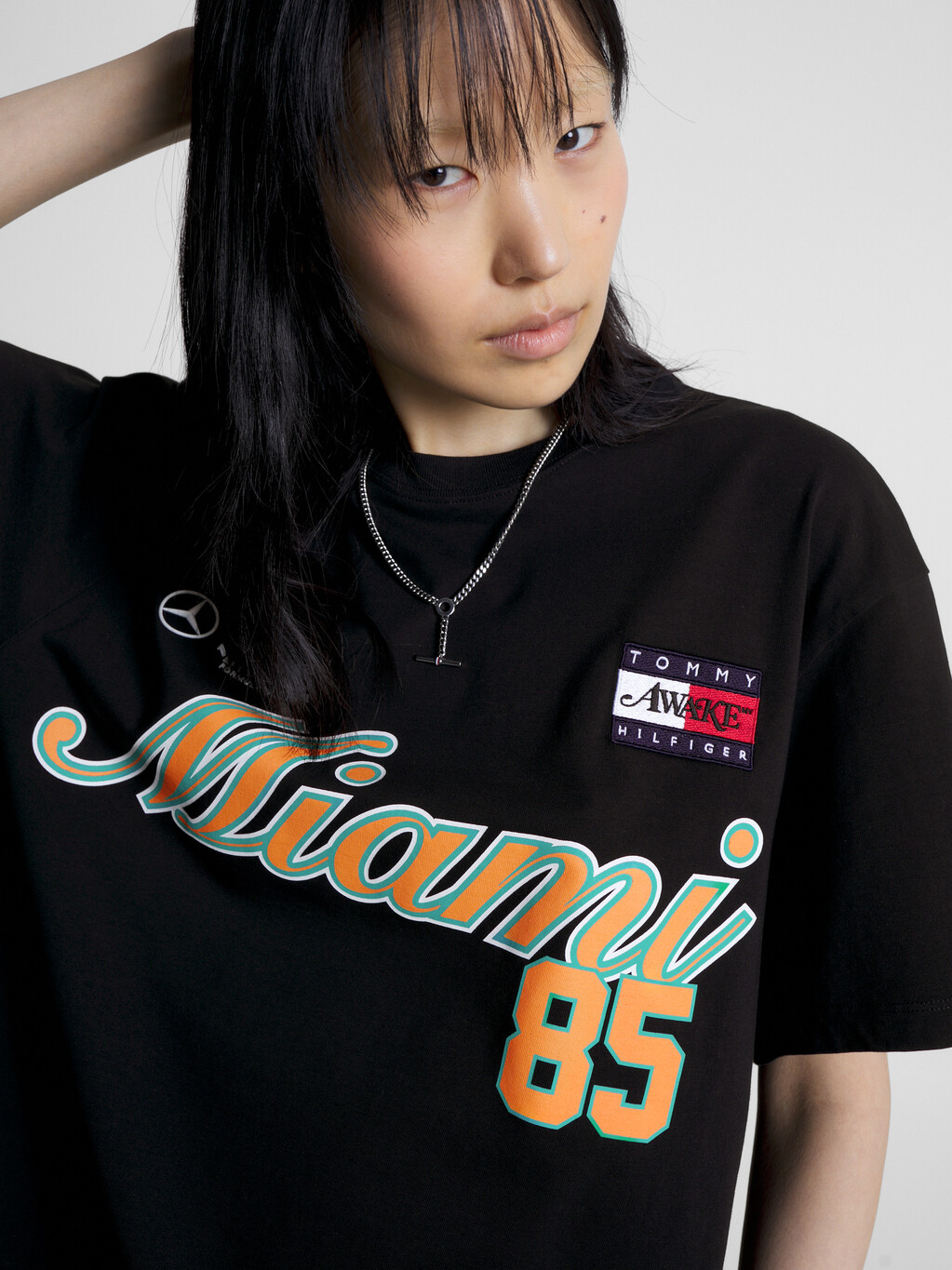 TOMMY X MERCEDES-AMG F1 X AWAKE NY BACK LOGO T-SHIRT, Black, hi-res