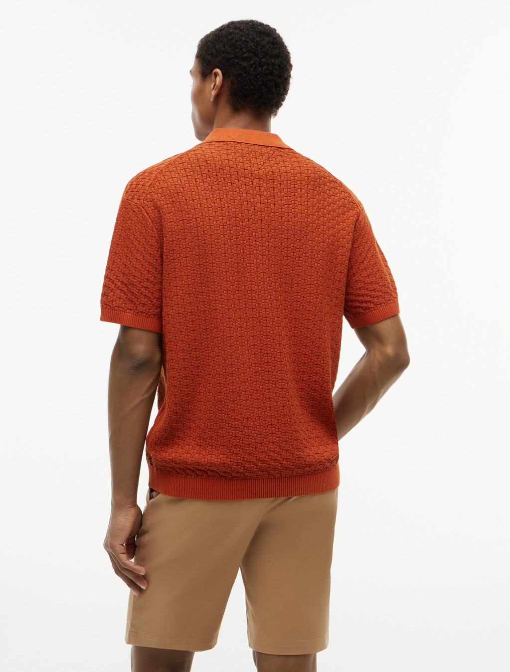 Relaxed Fit Washed Structured Polo Shirt, Rusty Ochre, hi-res
